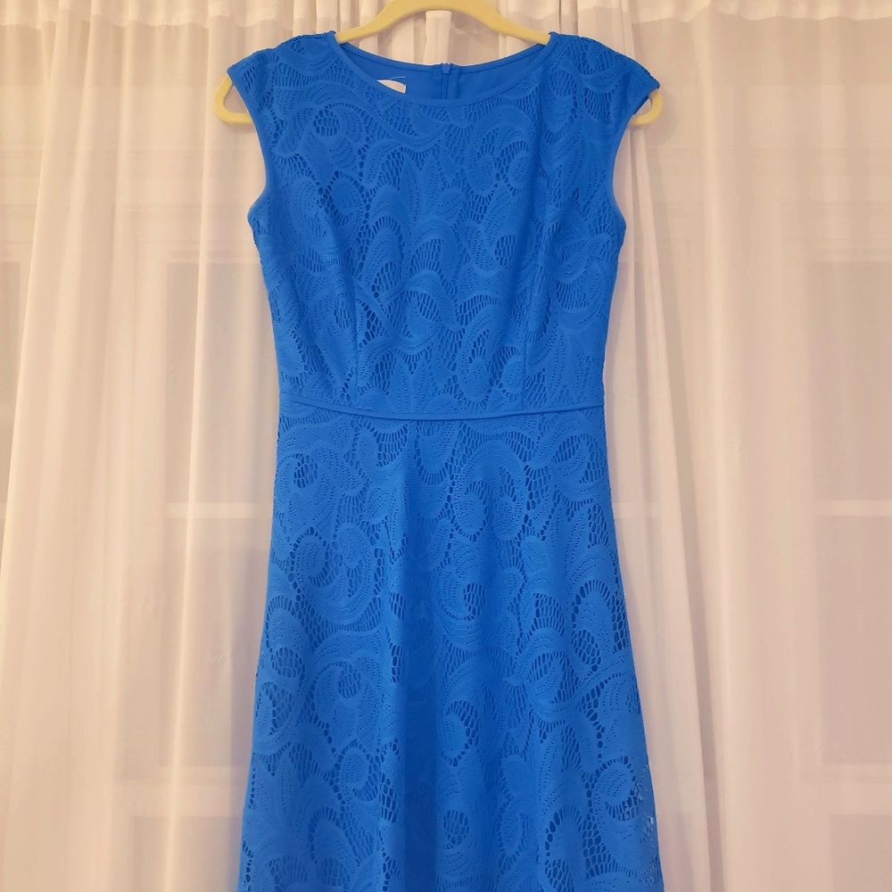 Blue Fit Flare Sleeveless Lace Summer Dress